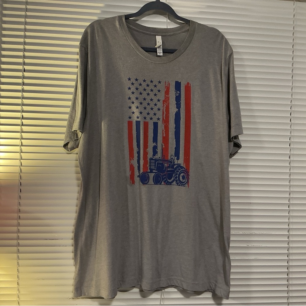 Bella Canvas Gray T-Shirt with Flag and Tractor Design